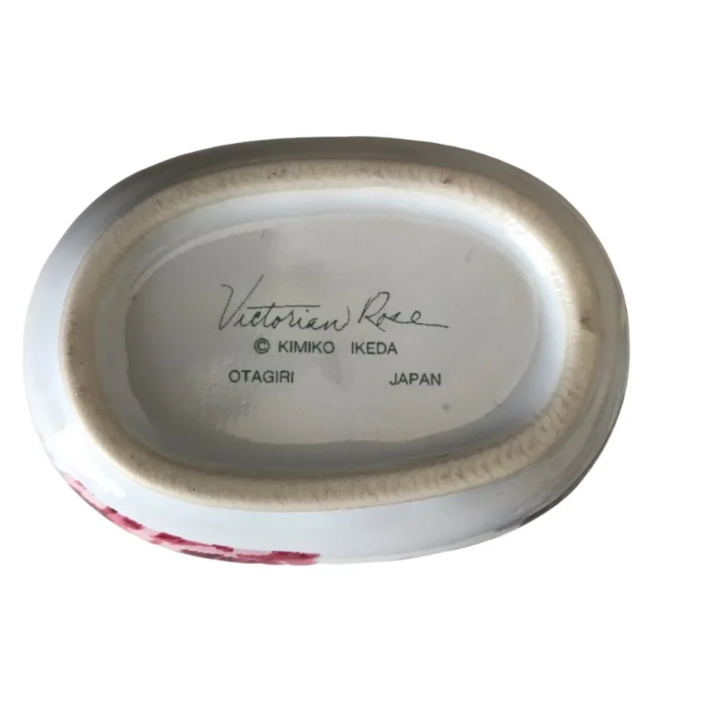 Kimiko Ikeda Japan Otagiri Miniature Porcelain Oval Trinket Box Victorian Rose